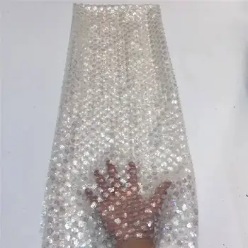 

The latest African tulle lace fabric with white sequin embroidery mesh lace African French lace high quality with sequin wedding
