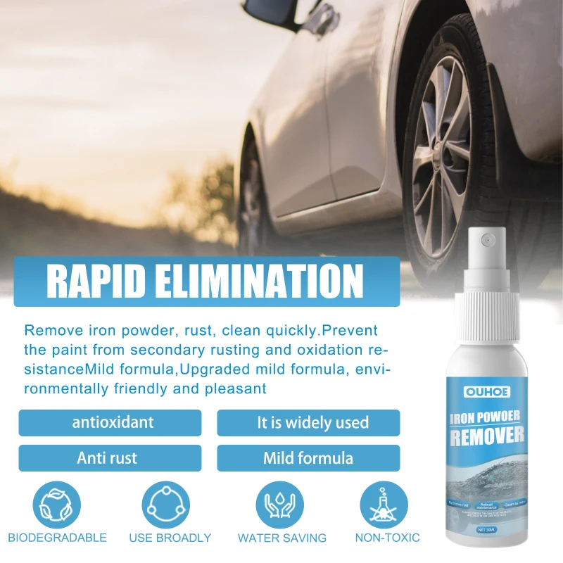 OUHOE Car Rust Removal Spray, Car Iron Remover Spray,Iron Powder Remover  for Car