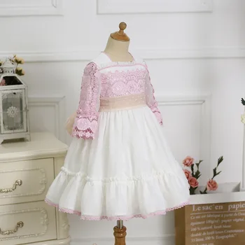 

Pinkish-purple Color Wedding Party Long Dress Baby Girl Spring Summer Easter Pink Lace Net Dress with under Knee