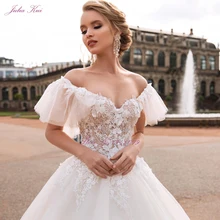 Julia Kui, высококачественное сексуальное бальное платье с зубчатым вырезом, свадебные платья с красивой 3d вышивкой, Аппликации, кружевные платья невесты