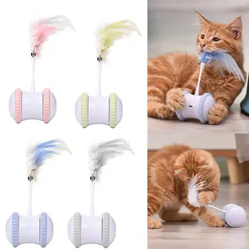 

Robotic Cat Toy Ball Automatic Cat Toy USB Rechargeable 360 Degree Irregular Self Rotating Kitten Feathers Toys with LED Light