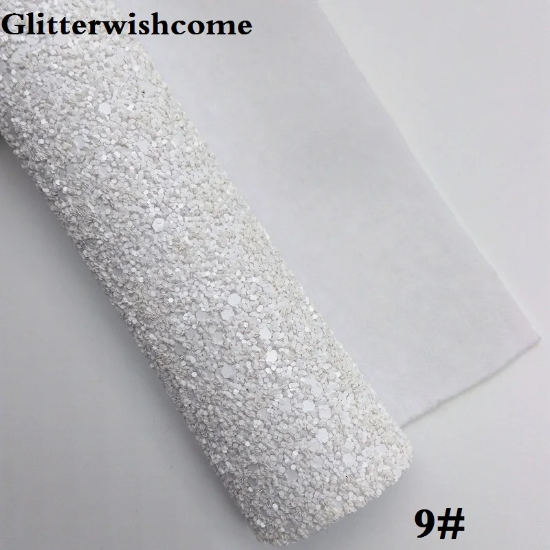 Glitterwishcome 30X134CM Mini Roll Vinyl For Bows Stretch Backing Matt Chunky Glitter Leather fabric Vinyl for Bows, GM254 - Цвет: 9