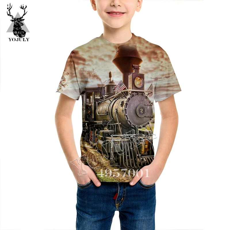 

YOJULY Summer Children Fashion Sweatshirt Short Sleeve Top Kids Baby 3D train truck Print Harajuku T Shirt Boy girl tees Y215