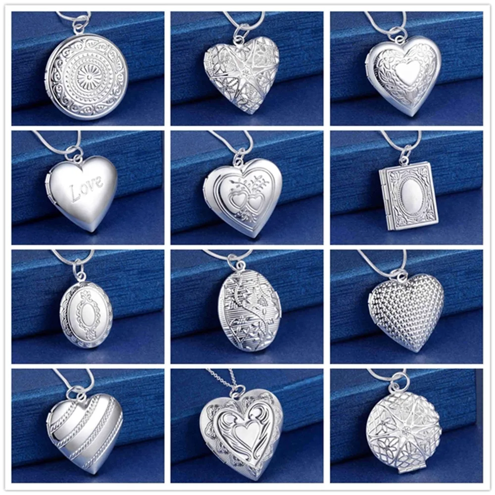 Photo Pendant Necklace Silver Locket Necklace Heart Locket