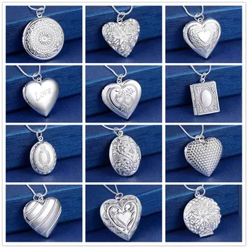 

Cheap Silver Color Heart Locket Pendant Necklace Fashion Classic Woman Photo Frame Necklace Best Gift Jewelry Top Quality