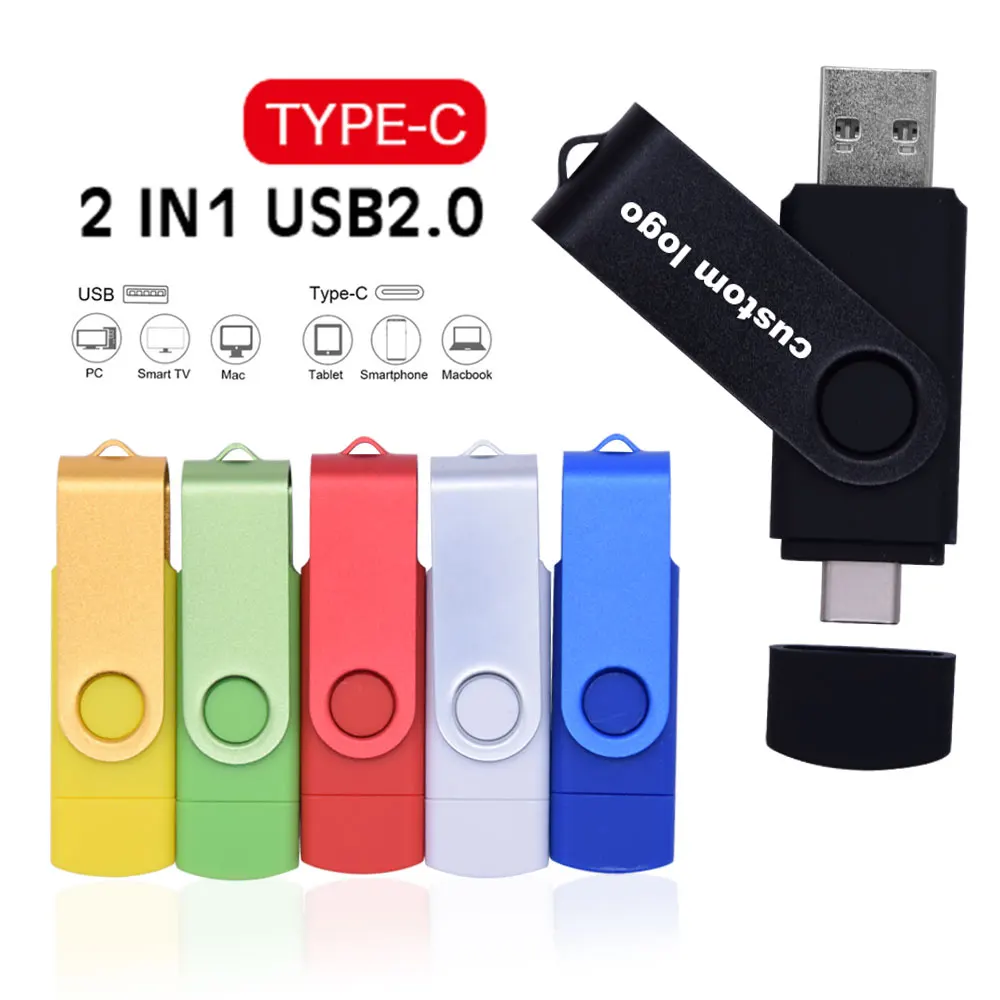 Unidad Flash USB OTG con logotipo personalizado, Pendrive tipo C de 128GB, 64GB, 32GB, 16GB, 8GB, 4GB, 2,0