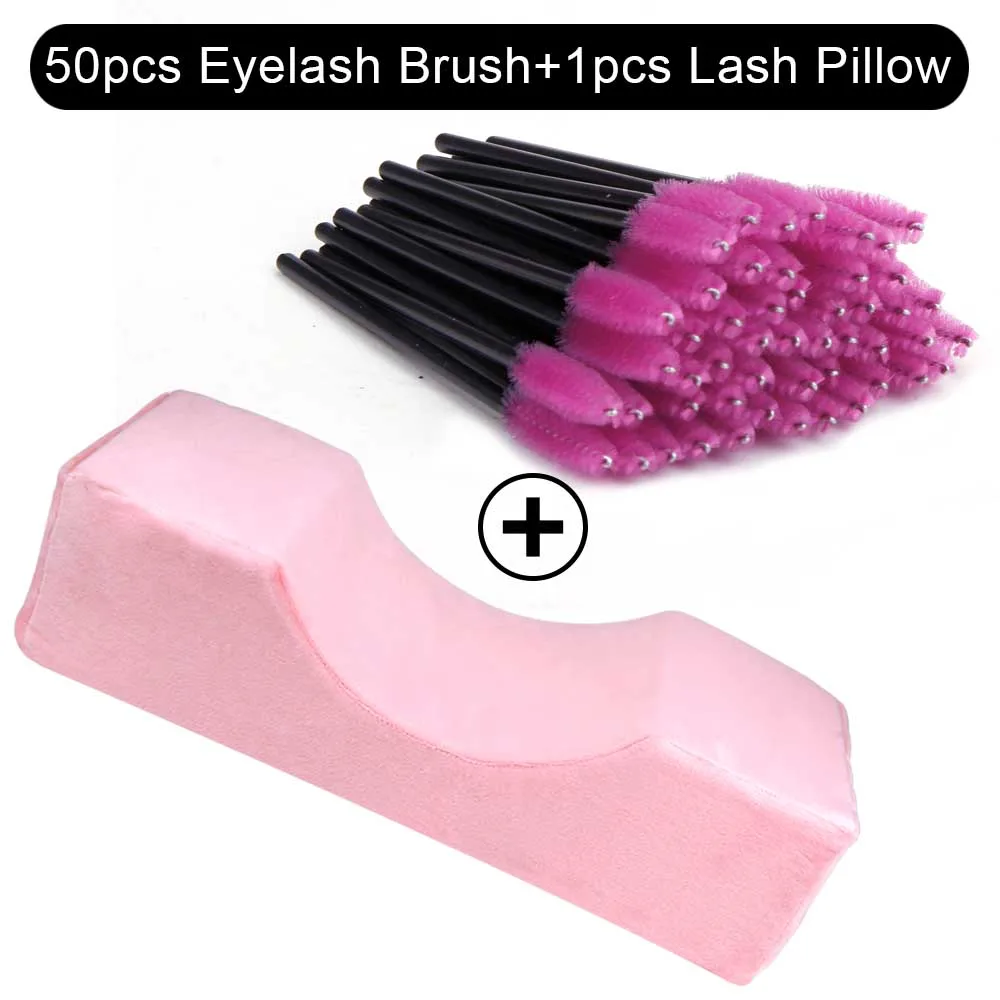 Pink Set 5 Подушка для наращивания ресниц с эффектом памяти, подушка для ресниц, поддержка шеи, 50 шт., щеточки одноразовые аппликаторы для ресниц, микрощетка - Цвет: Pink Set 5