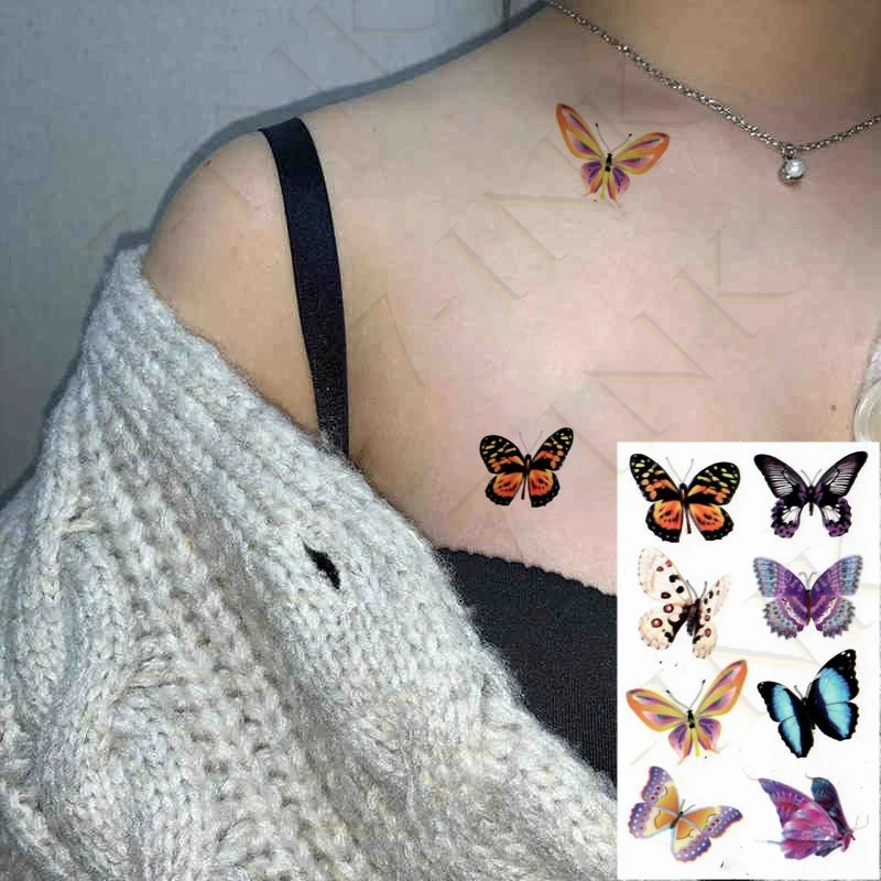 

Милые водонепроницаемые тату-наклейки для мужчин и женщин, цветные бабочки для пар, маленькие руки, лодыжки, грудь, дети, мужчины, женщины