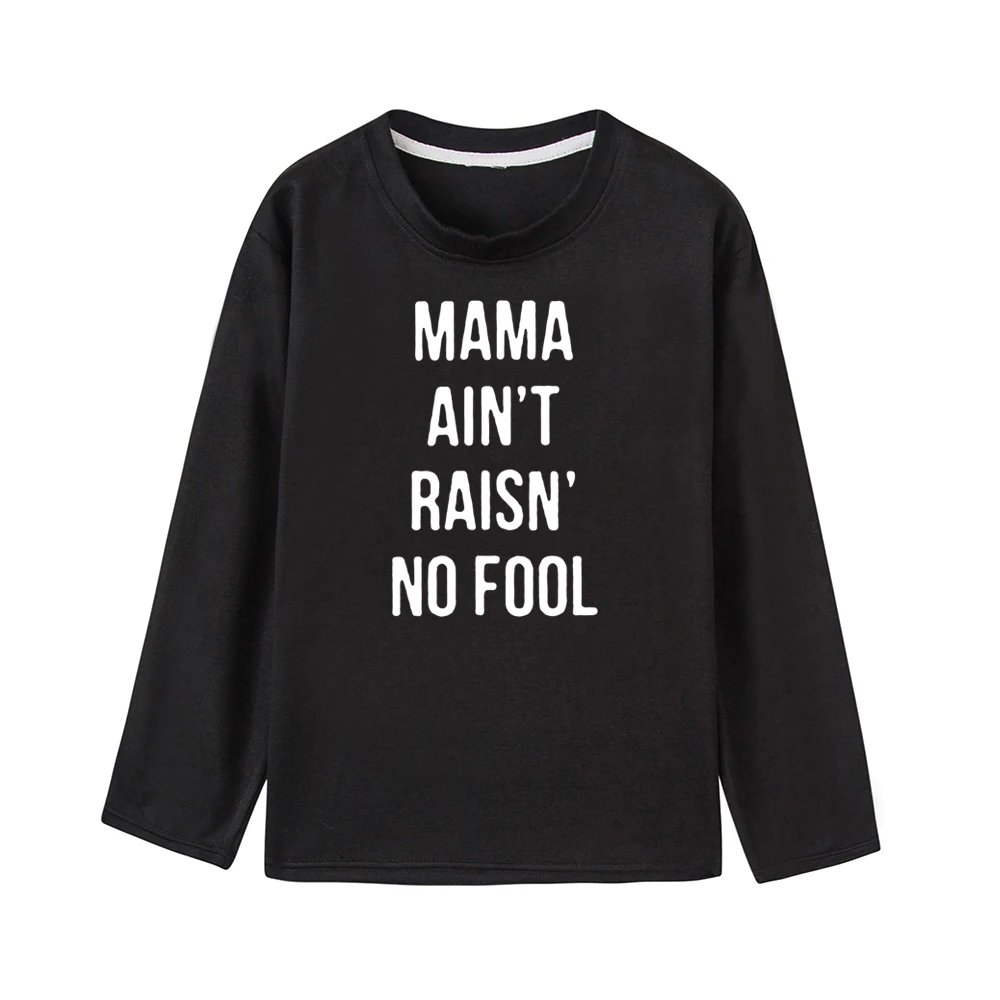 Забавная детская футболка с принтом «Mama Ain't Raisn No Foot» футболка с длинными рукавами для маленьких мальчиков и девочек топы, Детская Повседневная модная футболка