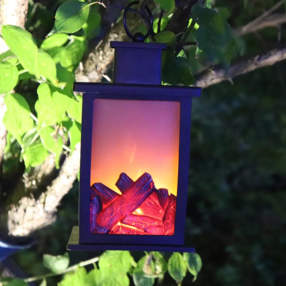 

Handle Portable Lawn Outdoor Ornament Battery Operated Led Fireplace Flame Retro Gift Decorative Hanging Lantern Light Indoor