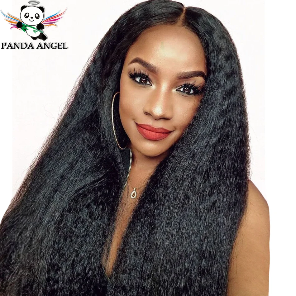 

Brazilian 13*4 Yaki Straight Human Hair Lace Front Wigs With Baby Hair 150% Lace Front Human Hair Wigs Bleached Knots Panda