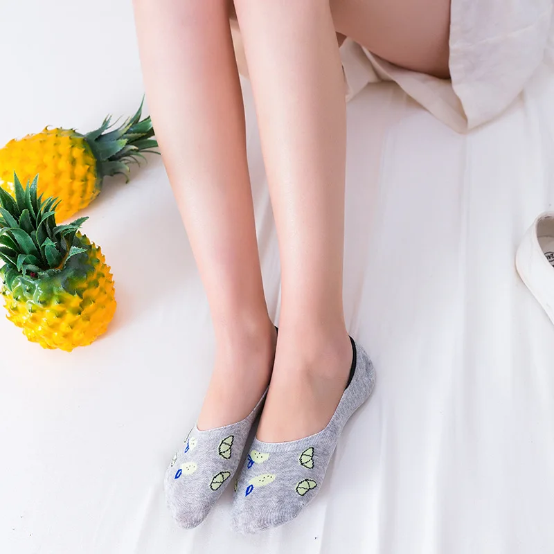 Комплект из модных женских Harajuku стиль летние Нескользящие невидимые носки, Слиперы клубники фруктов, с изображением арбуза носки для девочек из милых собачек для носки с котами