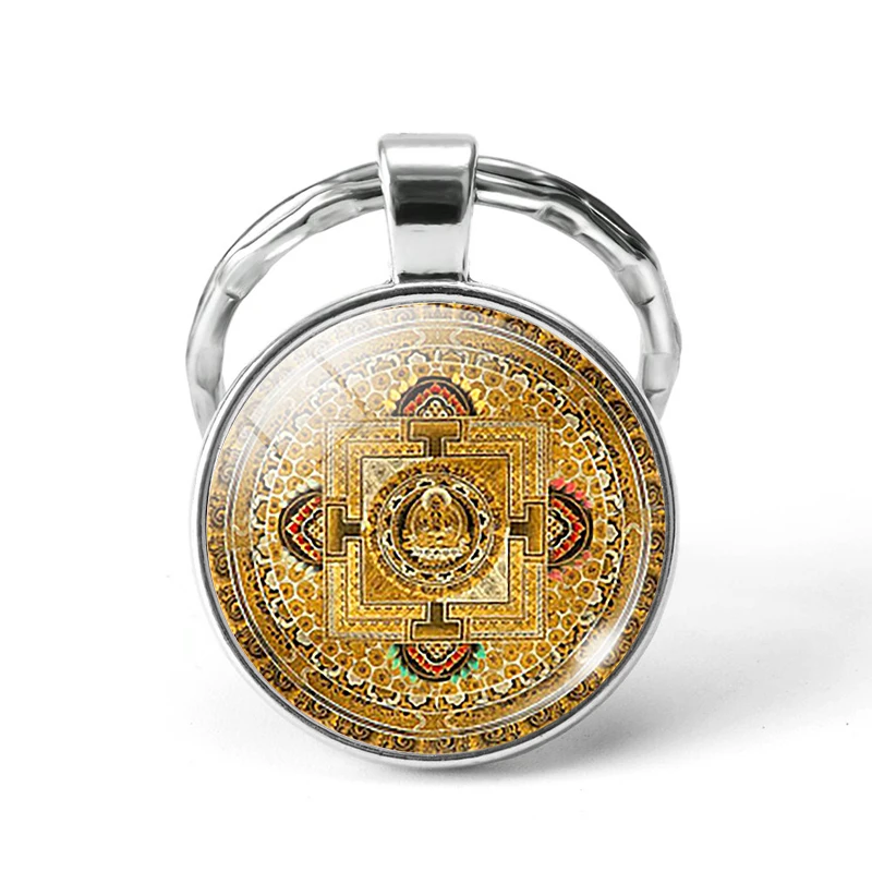 Sri Yantra Мандала шаблон брелок стеклянная подвеска буддийская Священная Геометрия брелки духовные ювелирные изделия Мандала Цветок аксессуары