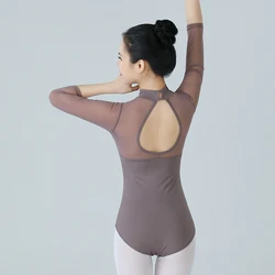 Women Ballet Leotards Mesh Gymnastics Top Half sleeve Ballerina Costume Adulto Splice Adult Dance Training Daily Wear
