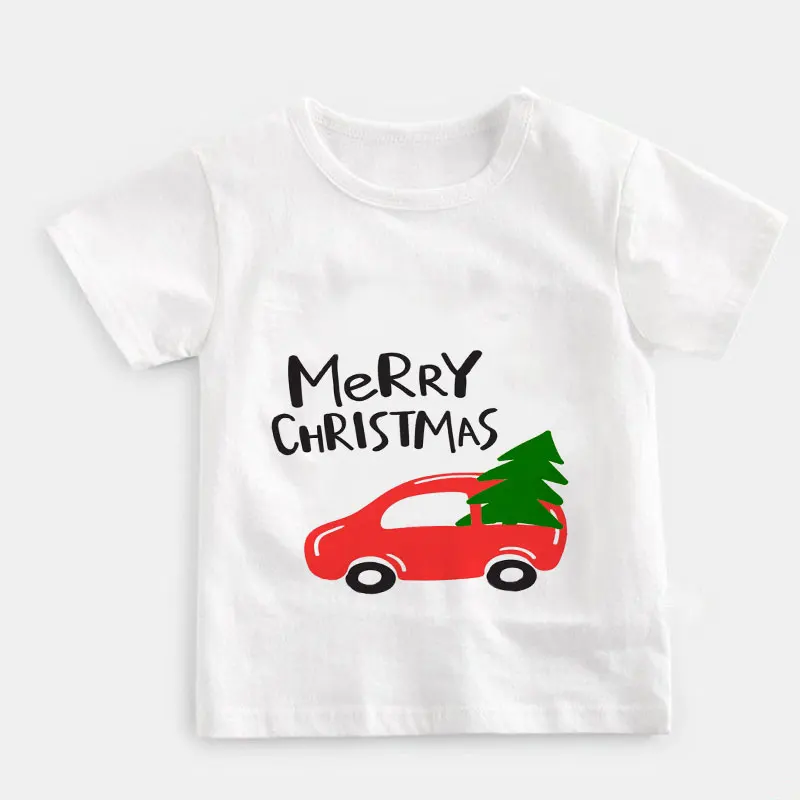 Funny Summer Kawaii Girls Shirts Santa Claus Gives Gifts And Trees Print Kids T Shirt Harajuku Leisure Boys Tshirts Fashion Cozy