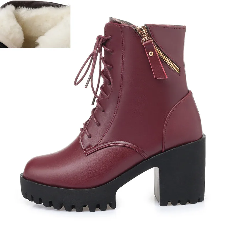 AIYUQI/женские ботильоны; Новинка года; женские ботинки из натуральной кожи; Натуральная шерсть; теплые женские зимние ботинки; зимняя женская обувь - Цвет: wool  red