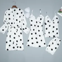 Белые женские пижамы из 4 предметов, топ на бретелях и штаны, комплект одежды для сна, Весенняя домашняя ночная рубашка соблазнительное кимоно Халат