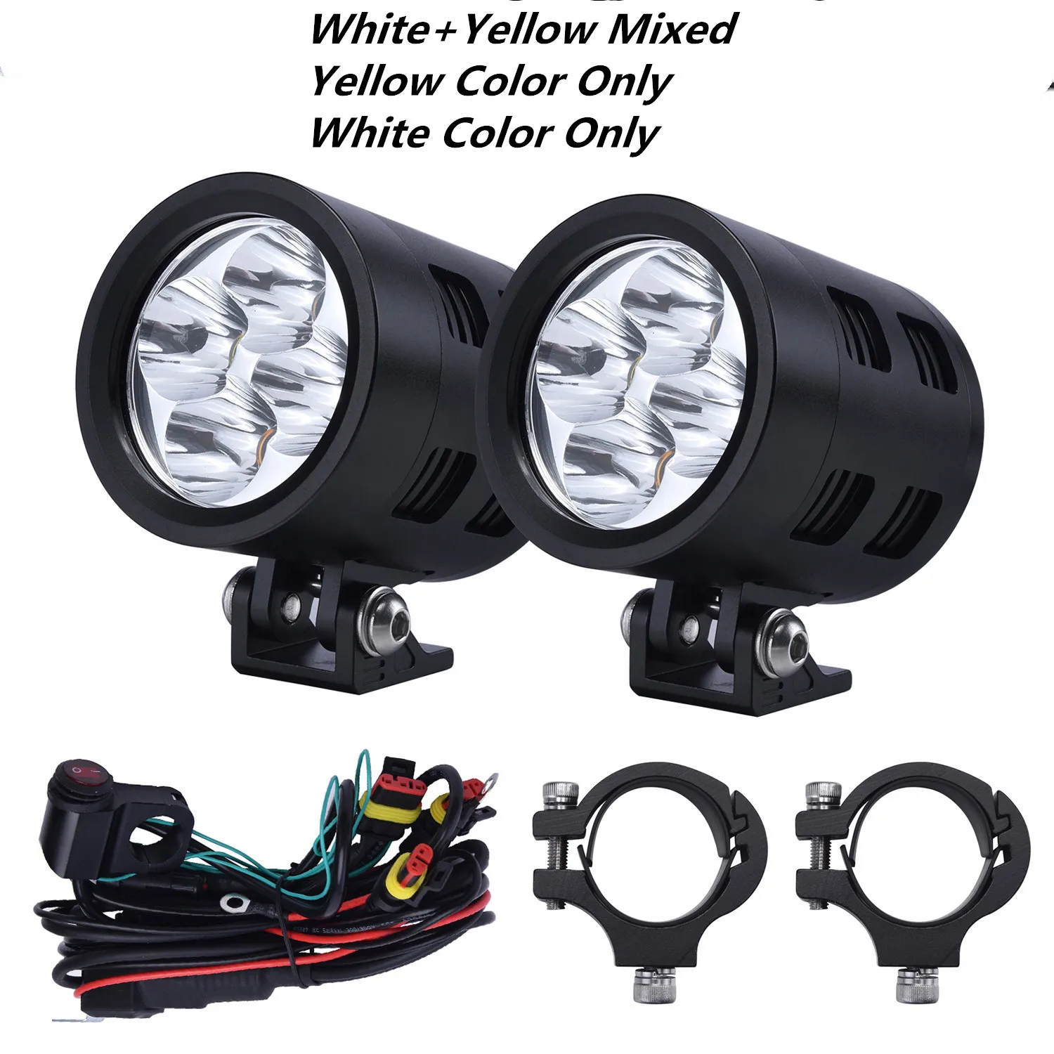 2light clamp Harness LDDCZENGHUITEC ML40X Черный ЧПУ алюминий 2,32 дюймов 12V 7800LM 6000K MC мотоциклетные противотуманные фары - Цвет: 2light clamp Harness