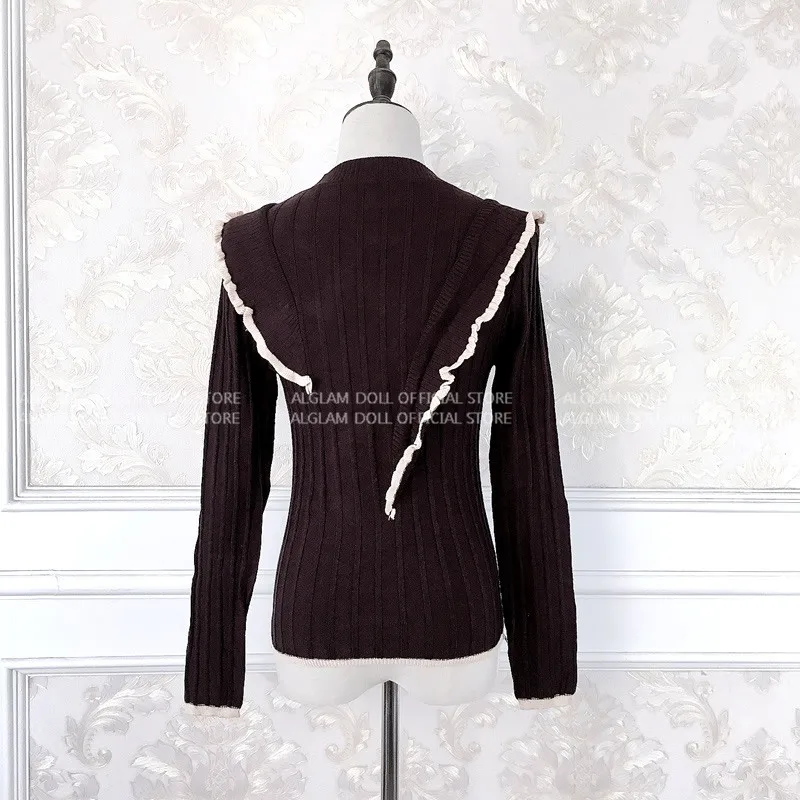 Осенний свитер в стиле пэчворк с оборками и длинными рукавами, тонкий вязаный женский однотонный Повседневный свитер, пуловер