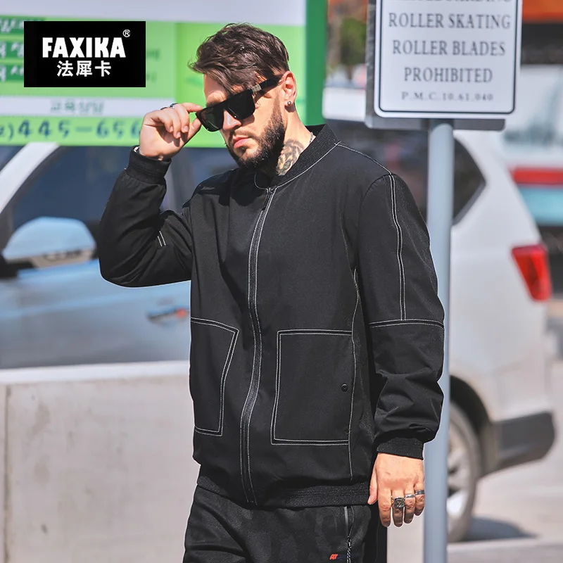 FAXIKA Большие размеры Мужская однотонная куртка бейсбольная форма удобрение увеличение жира пальто свободные qiu dong