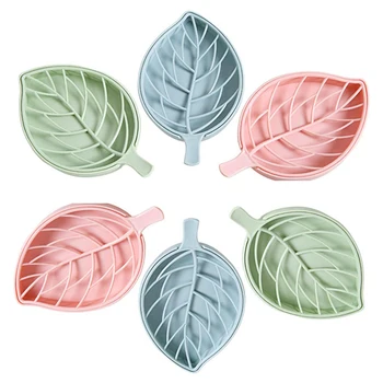 

6 Pcs Plastic Leaf Shape Soap Box Dish Soap Storage Plate Tray Holder Case Container for Bathroom Kitchen or Sink