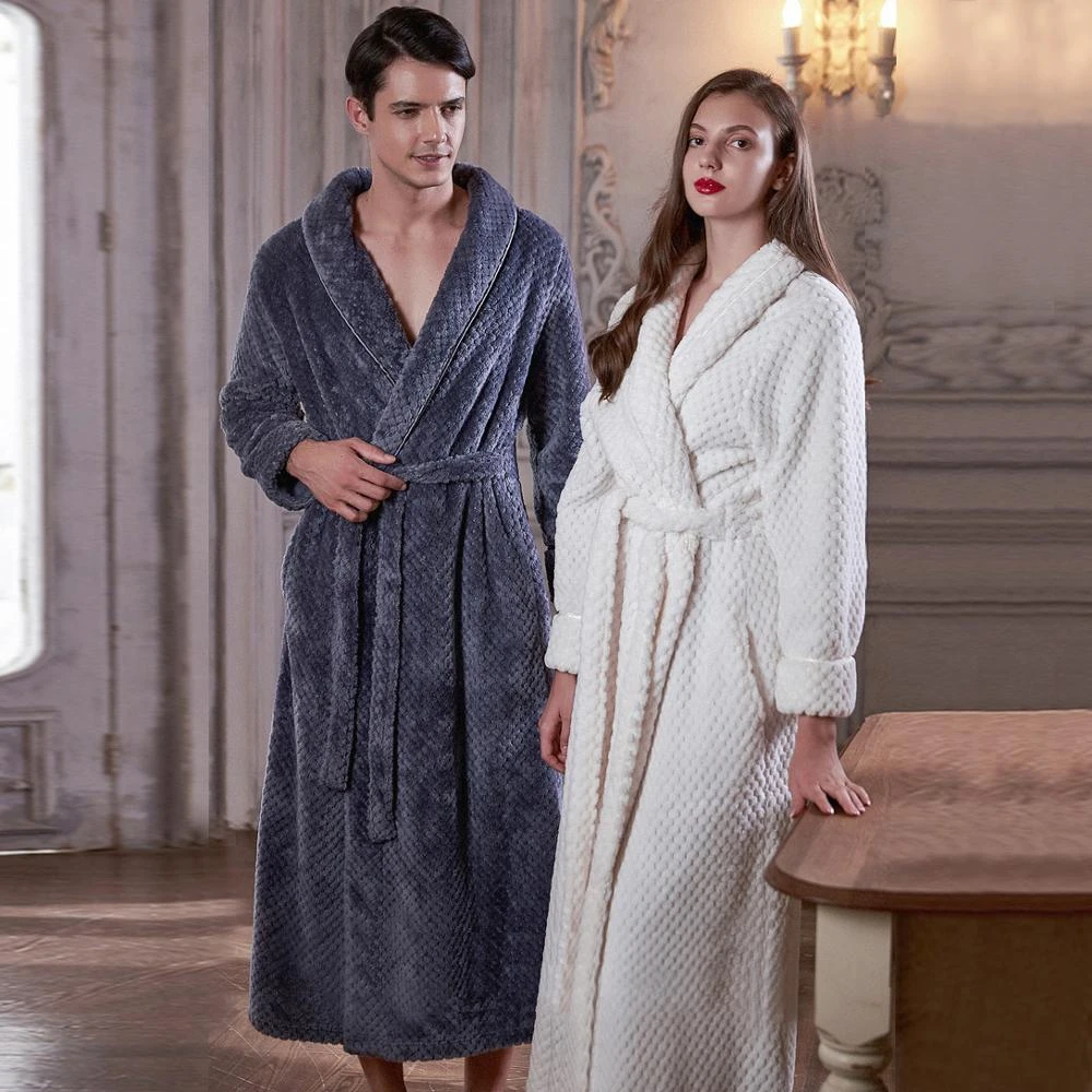 mens cotton pajama pants Men Extra Long Warm Jacquard Flannel Bath Robe Winter Plus Size Zipper Bathrobe Mens Coral Fleece Robes for Women Dressing Gown mens pyjama tops