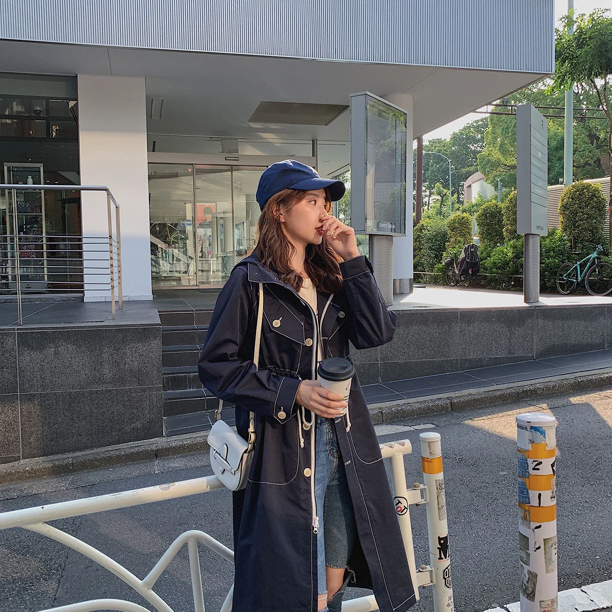 

Photo Shoot waitmore Trench Coat Women's Mid-length over-the-Knee 2019 Autumn New Loose-Fit Waist Hugging Slimming CHIC Coat Fas