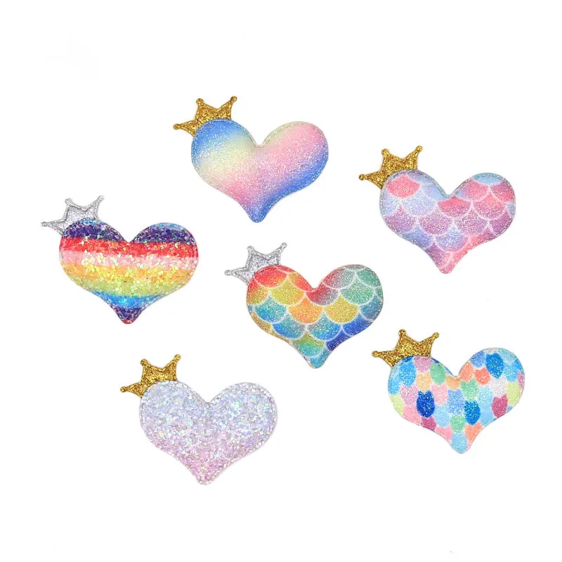 Heart Mix 10Pcs 10 шт. в форме сердца с нашивки "Корона" Красочные патч «Человек-паук», одежда для малышей «сделай сам» для девочек Заколки для волос из блестящей кожи с подкладкой и патчи шить на одежде - Цвет: Heart Mix 10Pcs