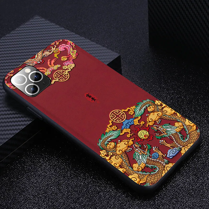 Роскошный кожаный рельефный чехол с рисунком для iPhone 11 Pro XS MAX XR X, силиконовый мягкий чехол s, чехол для iPhone 7, 8, 6, 6S Plus, оболочка - Цвет: Red
