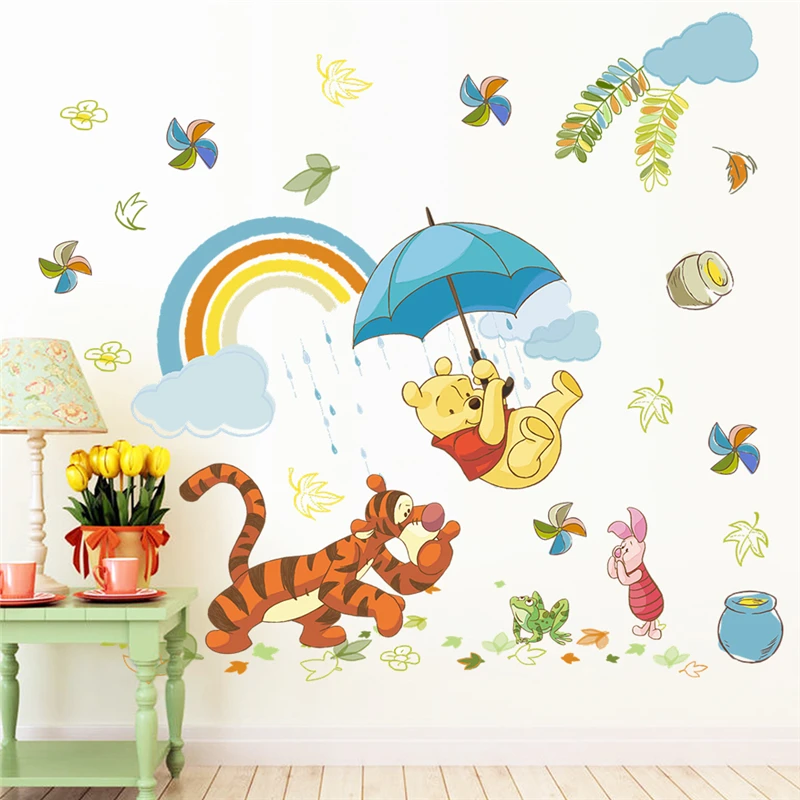 Disney winnie pooh wall decals for kids rooms home decorations 40*60cm animals zoo wall stickers pvc mural art DIY posters