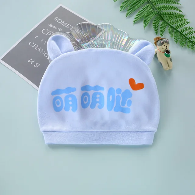 Four Seasons Kids Newborn Baby Hats 100% Cotton Cap 40 Color Cartoon Cute Printed Hat Suitable for 0-12 Months Baby Accessories Cute blue