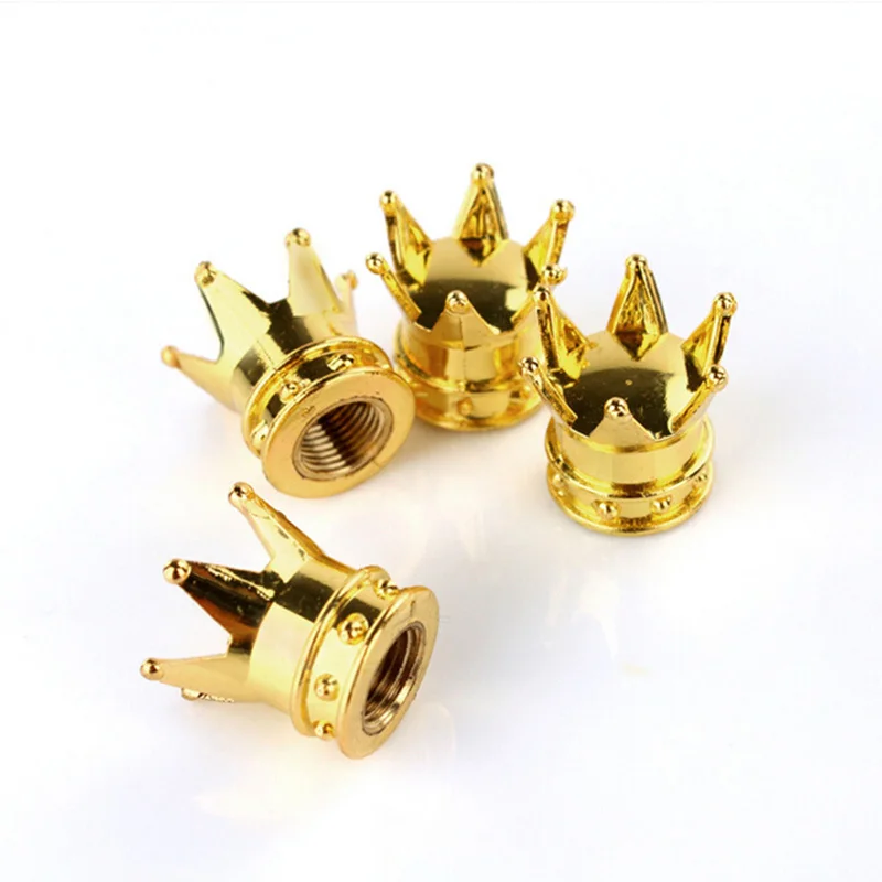 4pcs Gold Crown Shaped Tyre Wheel Stem Air Valve Caps Car Tire Valve