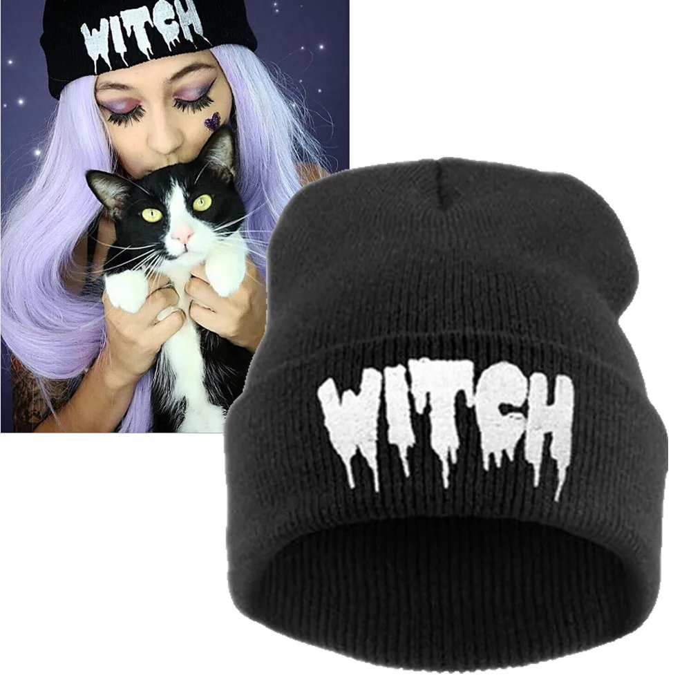 WITCH Новинка, шапка с вышивкой для мужчин и женщин, модная шапка, зимняя черная Шапка-бини и Снэпбэк, Высококачественная женская шапка - Цвет: WITCH