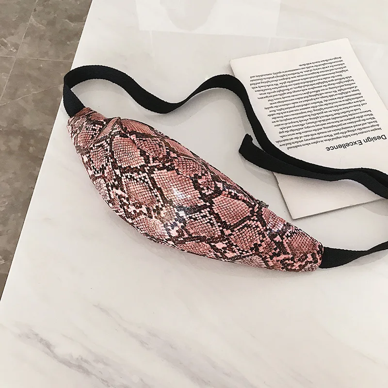 Pink Waist Bag Женская поясная сумка формы «банан» высокого качества Змеиный узор поясная сумка из полиуретана модные поясные сумки водонепроницаемые нагрудные сумки - Цвет: Pink Waist Bag