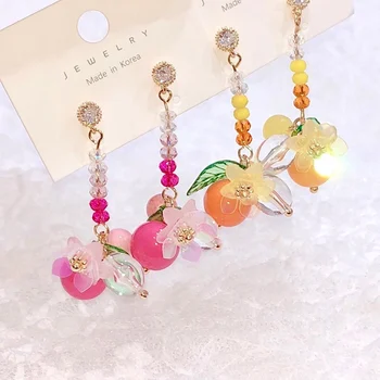 

Korean Summer Holiday Leaf Flower Drop Earrings For Women Students Elegant Acrylic Beads Brincos Party Jewelry Gifts