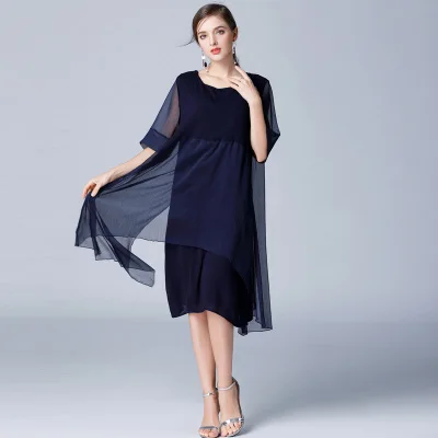 Женское платье ropa mujer, большие поступления, шифоновое платье из двух частей, элегантное шифоновое кружевное платье с коротким рукавом, Женская рабочая одежда, туника, платье M220