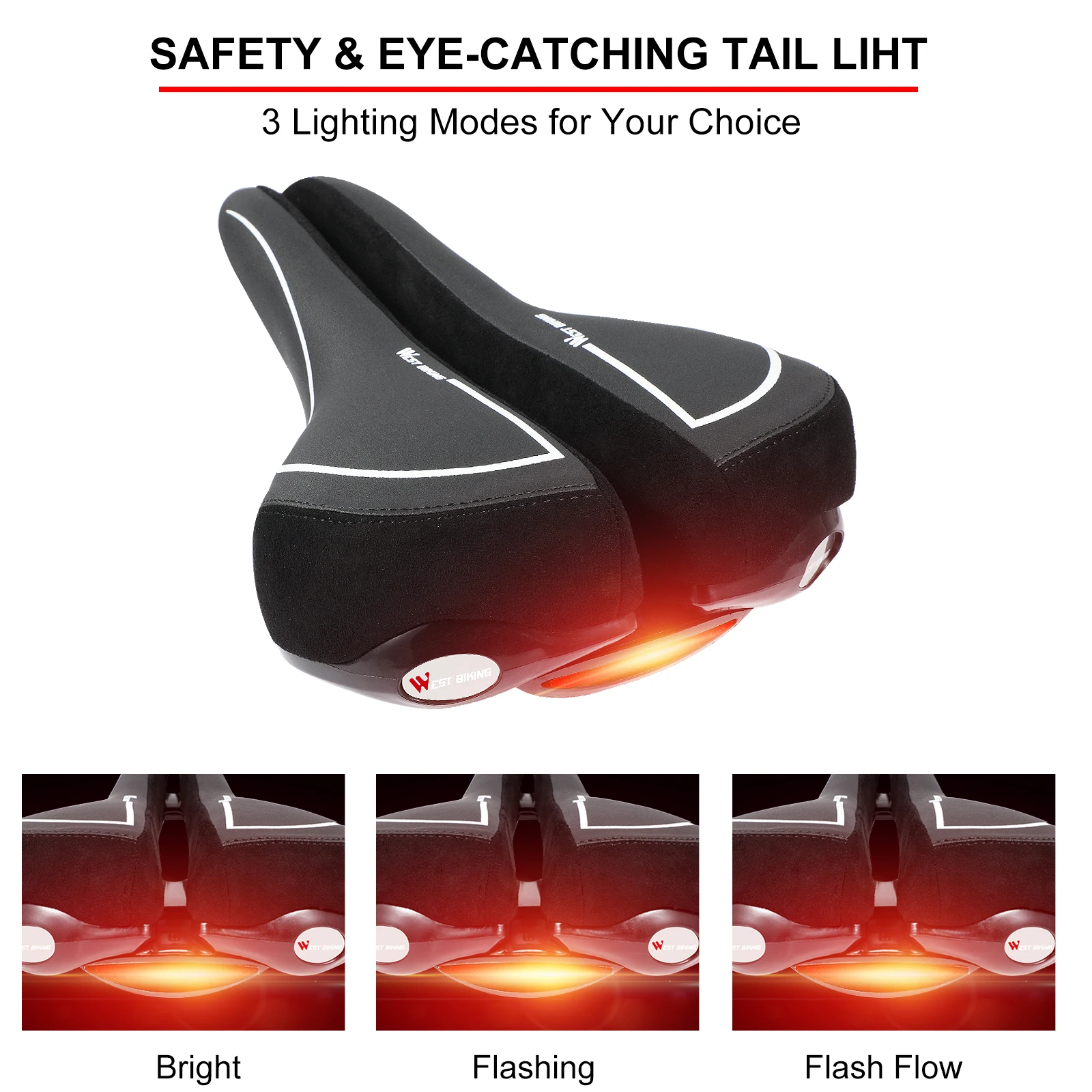 WEST BIKING удобное велосипедное седло с задним фонарем подушка противоударное