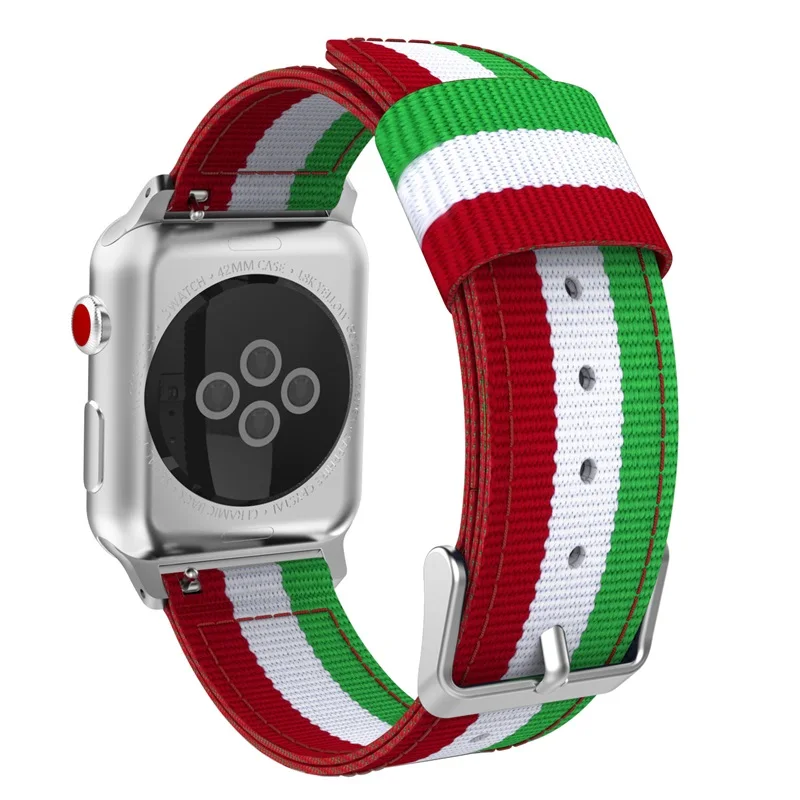 Green White Red MoKo ремешок для Apple Watch 42 мм 44 мм, тонкий тканый Нейлоновый Регулируемый ремешок для спортивных часов для iWatch 42 мм 44 мм серии 4/3/2/1 - Цвет: Green White Red