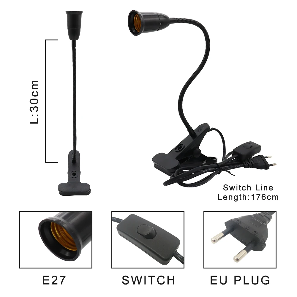 Adjustable LED Lamp Base with On/Off Switch and Plug