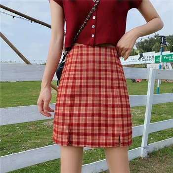 

High Waist Sexy Mini Skirt Women Split Details Plaid Mini Skirt Not with Under Shorts Mini Skort In Check elegant skirt