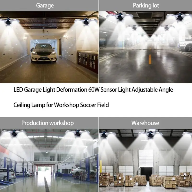 

E26/E27 base ceiling+lights blub with motion sense Led Garage Light Intensity Lamps Utility Ceiling Deformable Workshop lamp