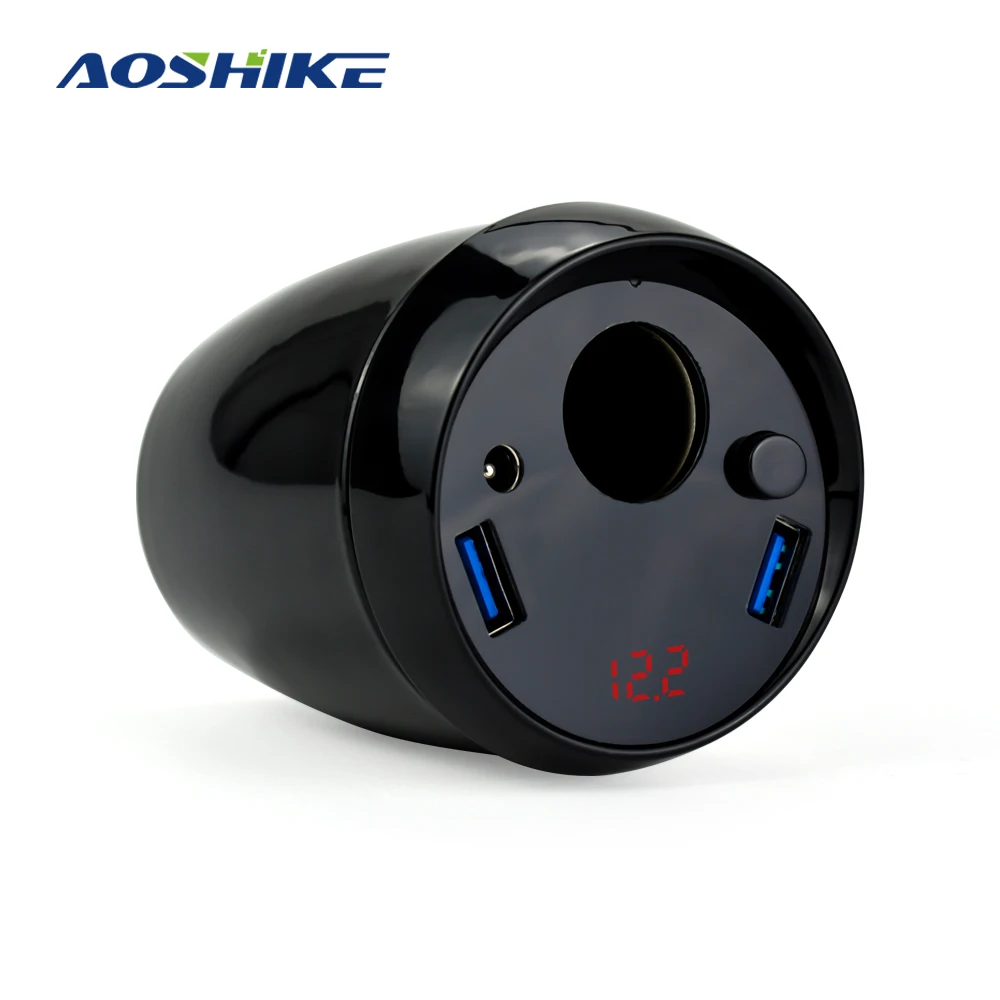 AOSHIKE QC3.0 4.8A портативный прикуриватель розетки 2 usb порта Интеллектуальный ЖК-дисплей автомобильное зарядное устройство чашка адаптер питания