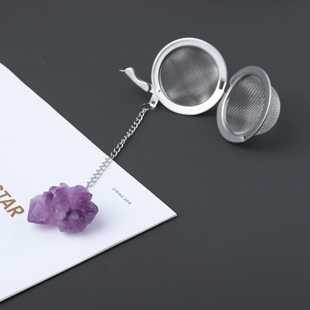 Natural Crystal Amethyst tooth flower Tea filter accessories decoration 304 stainless steel tea making tools gifts