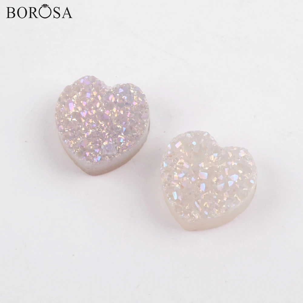 BOROSA Druzy ювелирные изделия, 10 шт стильное сердце Радужный Титан друзы бисера из натурального Друзового камня бусины для ожерелья браслет ювелирные изделия LS066