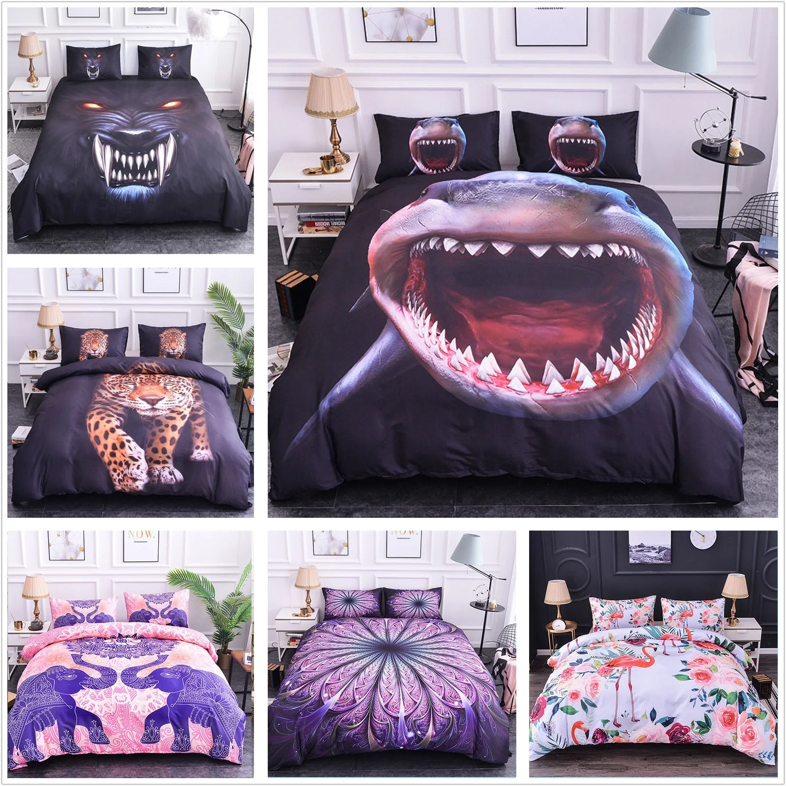 

Shark Flamingo Print 3D Bedding Set Wolf Pattern Duvet Cover King Size Comforter Quilt Covers Single Twin Full Queen King Size