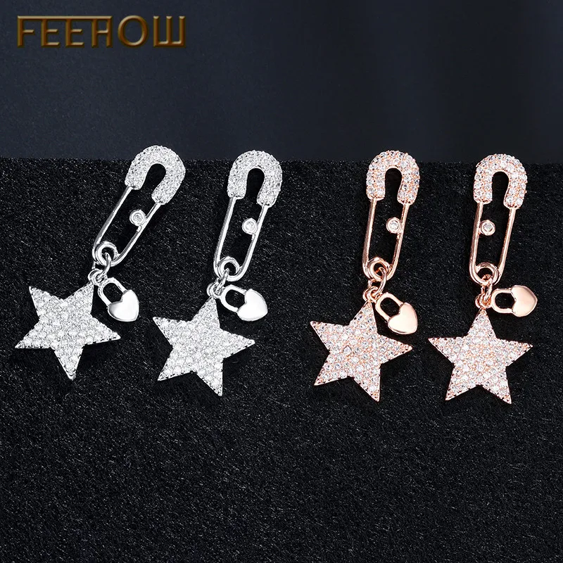 FEEHOW повседневные висячие серьги в форме звезды с кубическим цирконием AAA для