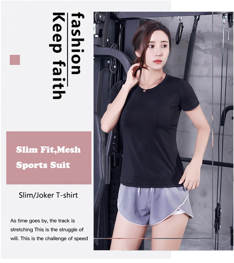 Para Praia Sportswear Women Hollow Out Fitness Clothing Women Sports T-Shirt Gym Workout Mesh Double Layer Sport Shorts Woman