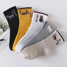 5 пар в упаковке, осенне-зимние Хлопковые женские носки,, модные новые впитывающие пот носки без пятки, японские кавайные Теплые Носки с рисунком кота