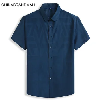 

2020 Men Plus Fat Plus Size Stripes Printing Short Sleeve Shirt Male Fat Man Short Sleeve Shirt