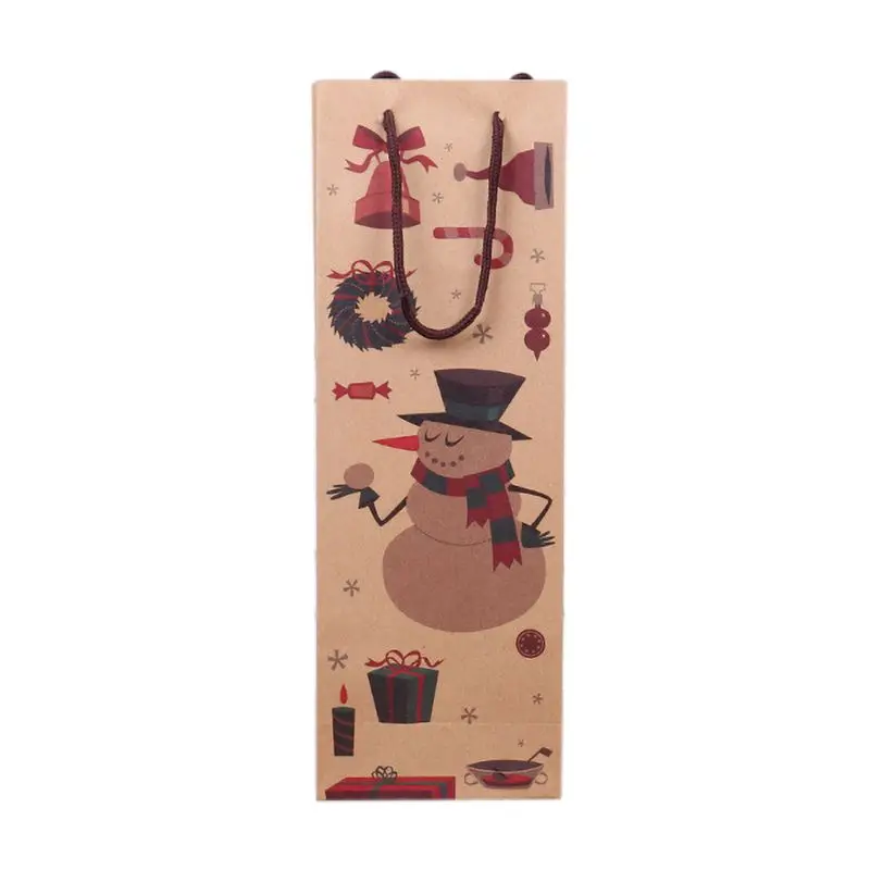 12pcs/lot Christmas Gift Bag New Year Practical Beautiful Kraft Paper Wine Bags Santa Claus Cute Paper Wine Holder